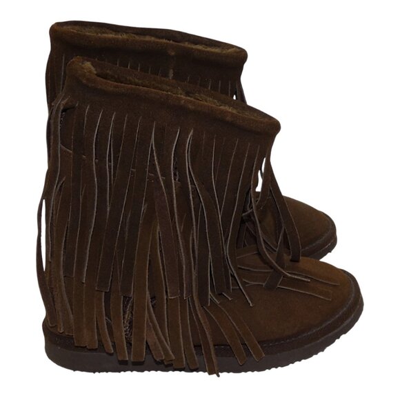 Minnetonka Brown Suede Fringe Boots 6 Boho Western Nomadic Festival Cozy - Picture 3 of 11